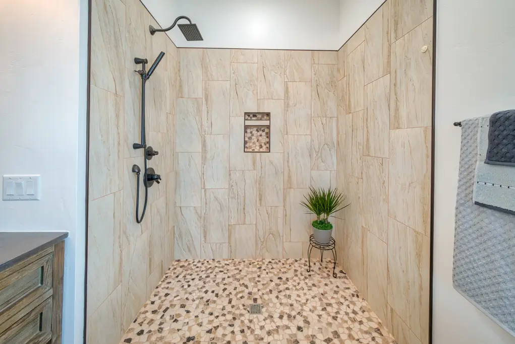 Walk-in Shower in Master Bedroom designed by Harvell Homes in Powell Wyoming