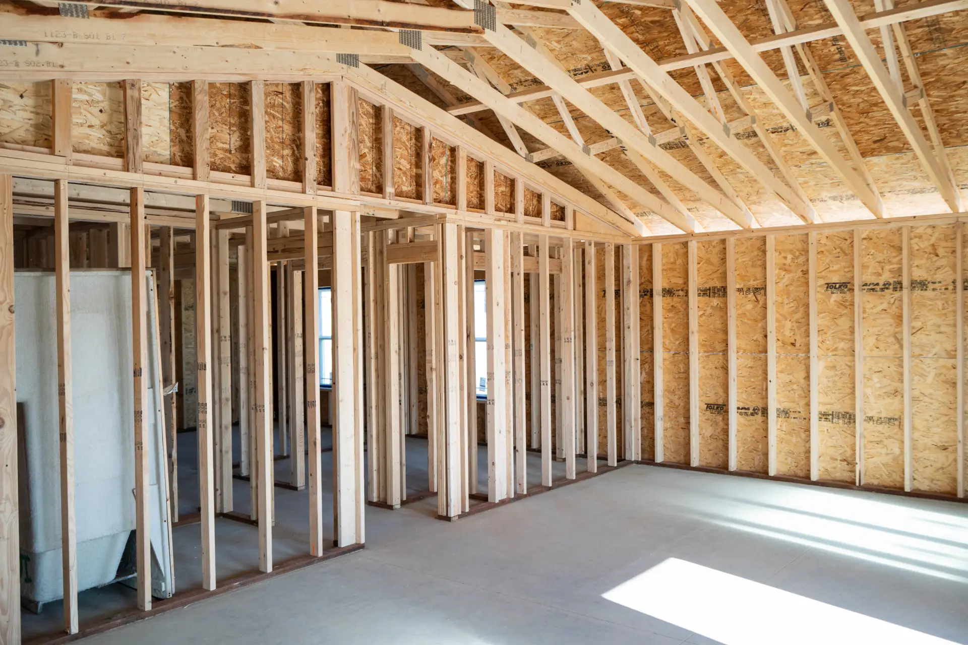 Open framing showing quality construction inside a Harvell Home.