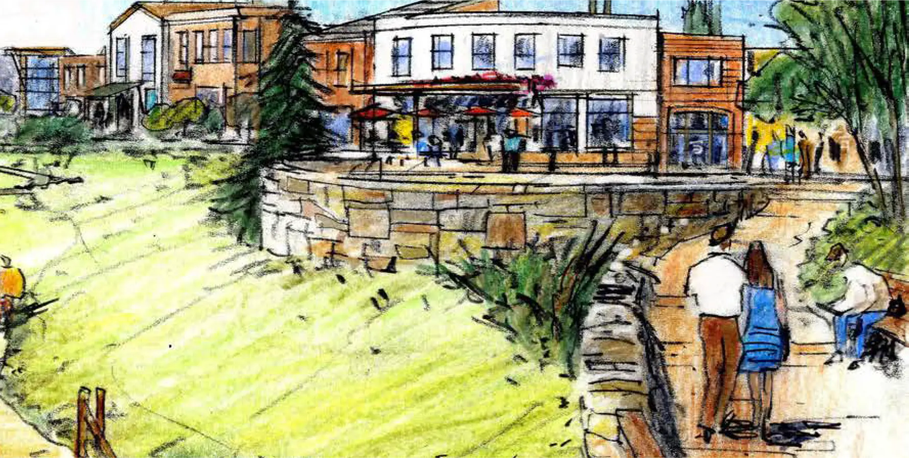 Artist rendering of the future town center at Story House Village in Sheridan, Wyoming.