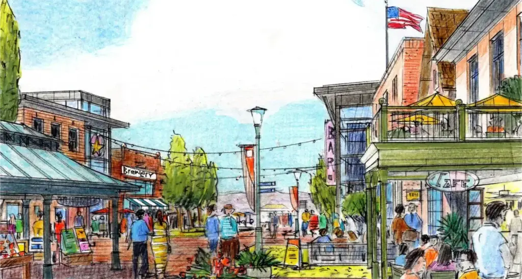 Concept rendering of the future downtown district at Story House Village.