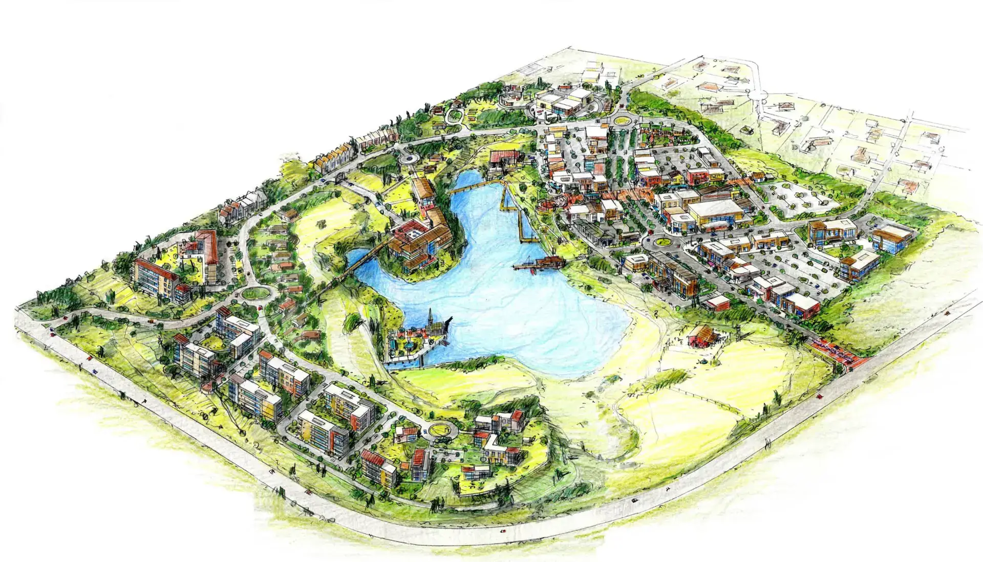 Master plan rendering of the Story House Village community.